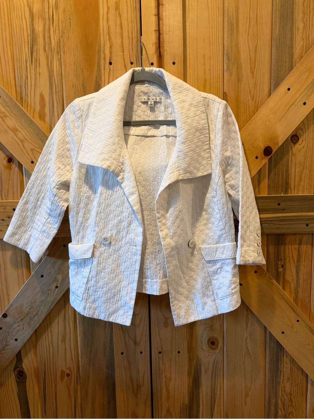 CAbi White Textured Open Collar Jacket